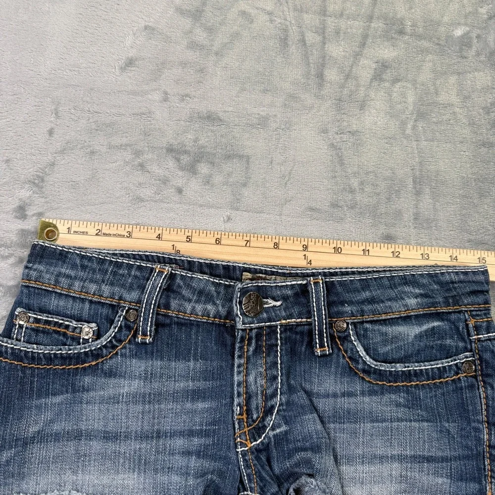 BKE Stella Womens Denim Jean Shorts Size 26 Blue Low Rise Frayed Hem